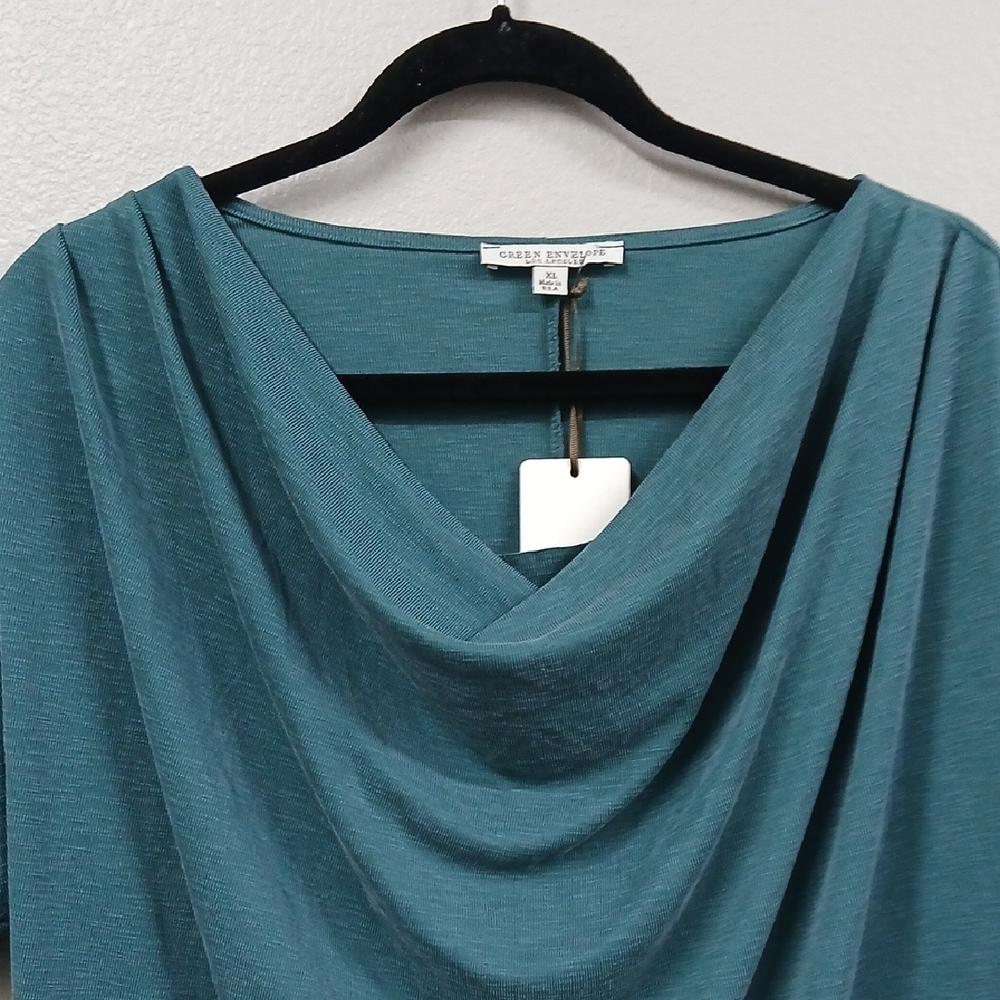 Green Envelope Teal Draped Blouse - Picture 2 of 4